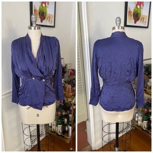 Vintage navy silk blouse, M